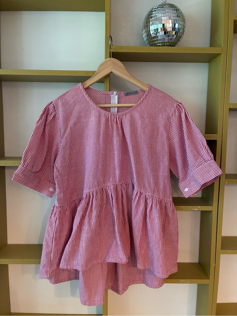 Women’s red Striped Peplum Blouse - Casual Everyday Top